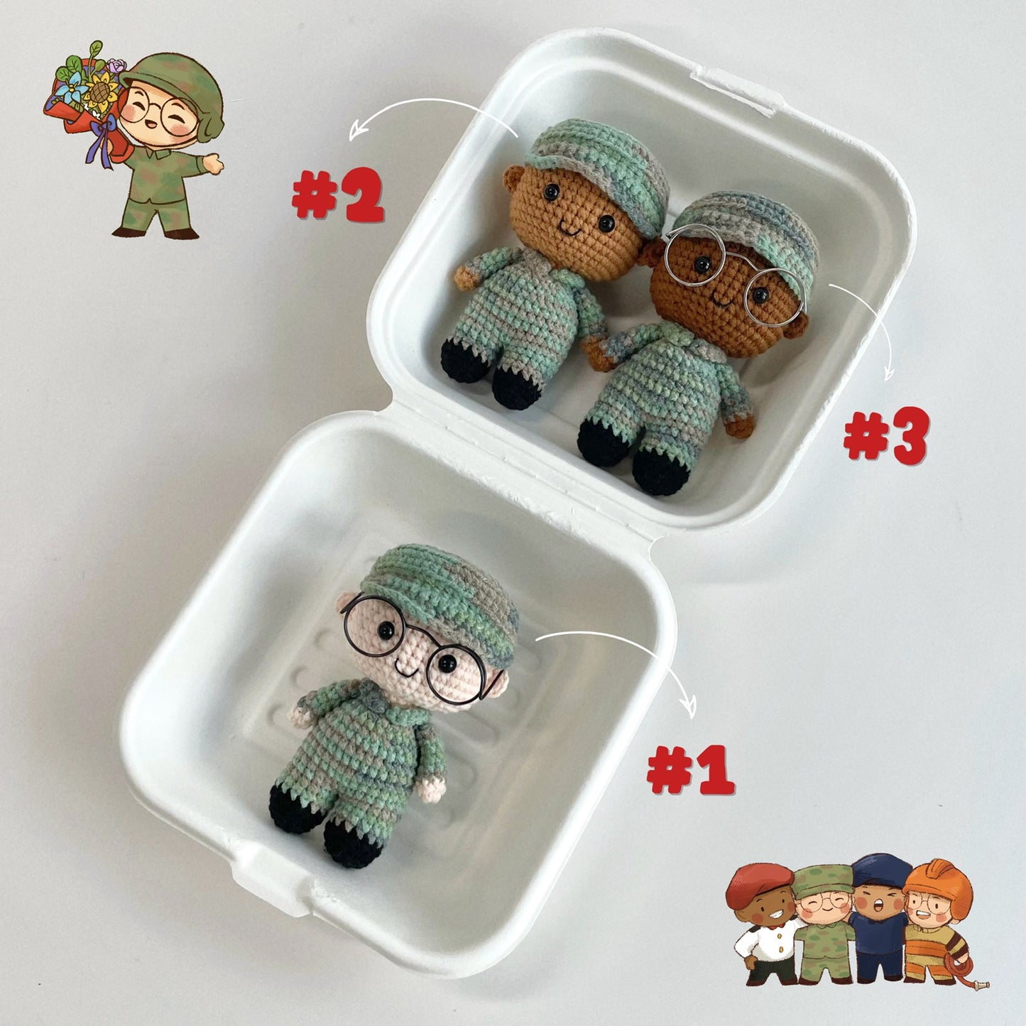 handicroft handmade crochet army soldier series POP skin shades colours