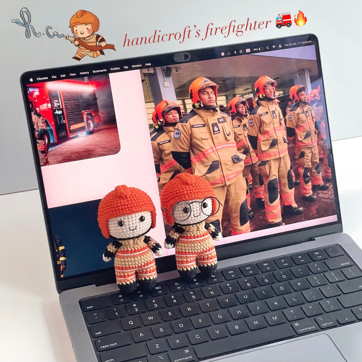 handicroft handmade crochet army soldier series SCDF firefighter doll