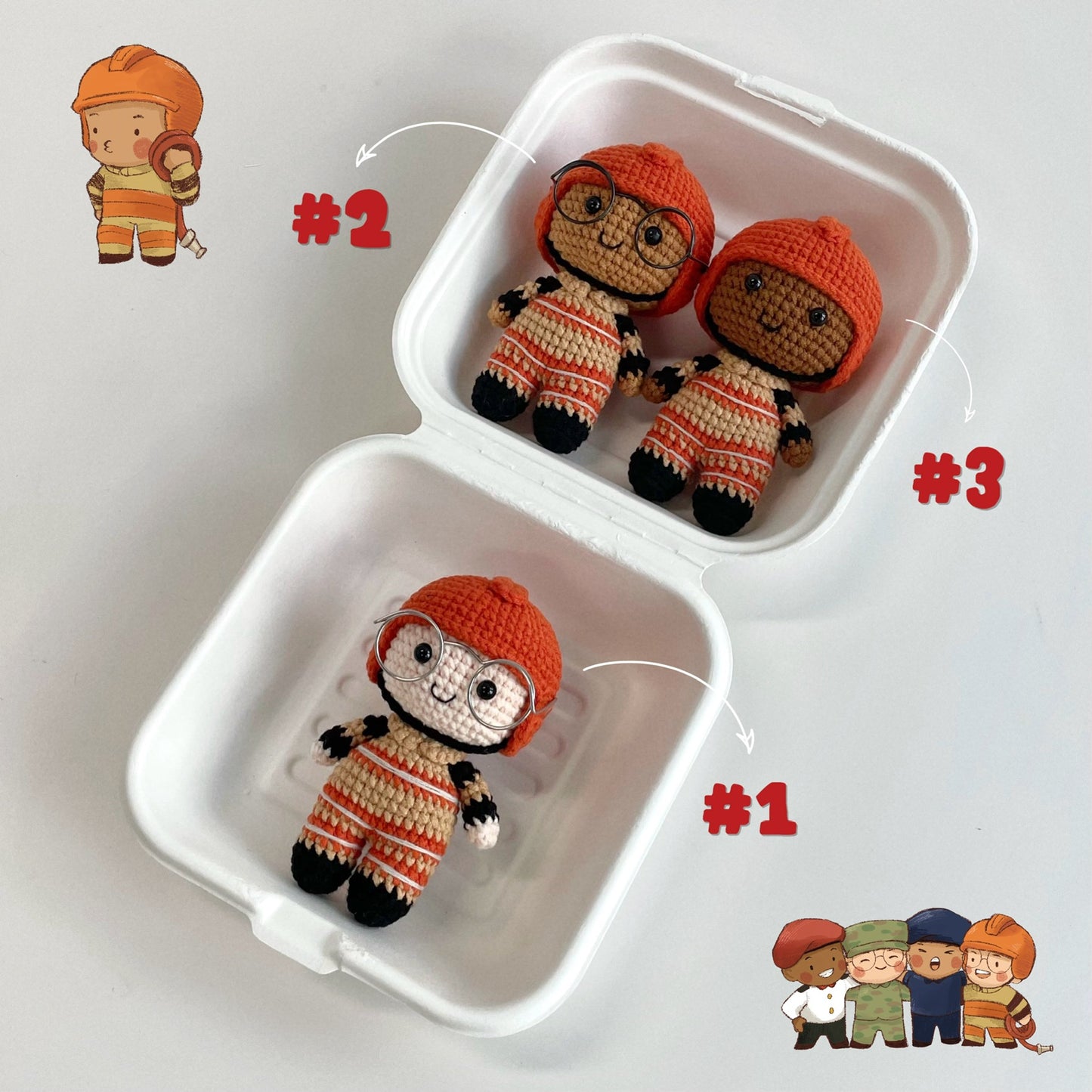 handicroft handmade crochet army soldier series SCDF firefighter skin shades colours