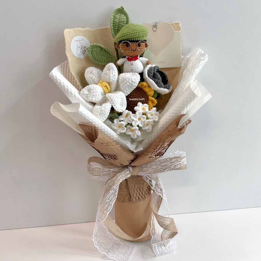 handicroft handmade crochet army soldier series flower bouquet ORD field duty: officer green beret skin shade #2