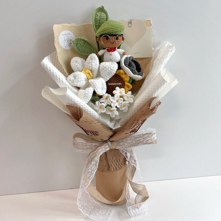 handicroft handmade crochet army soldier series flower bouquet ORD field duty: officer green beret skin shade #2