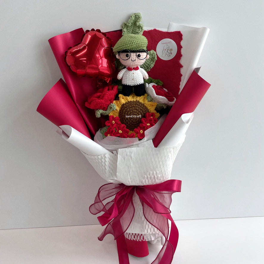 handicroft handmade crochet army soldier series flower bouquet ORD glory in bloom SG edition red & white