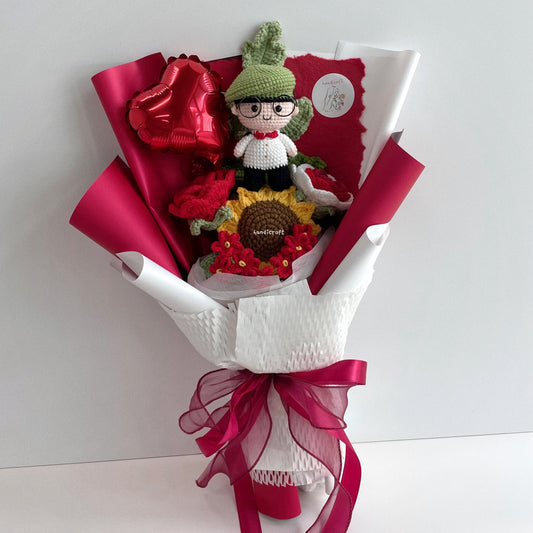 handicroft handmade crochet army soldier series flower bouquet ORD glory in bloom SG edition red & white