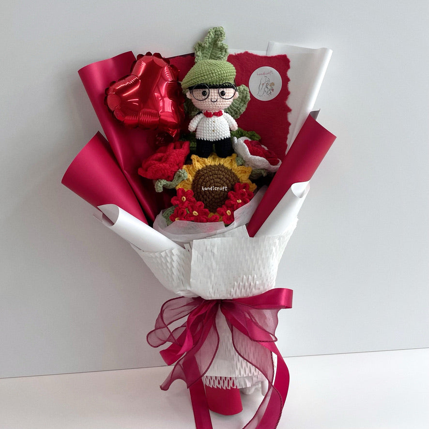 handicroft handmade crochet army soldier series flower bouquet ORD glory in bloom SG edition red & white