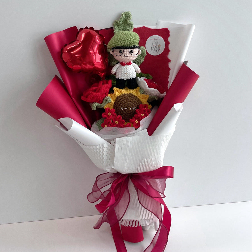 handicroft handmade crochet army soldier series flower bouquet ORD glory in bloom SG edition red & white