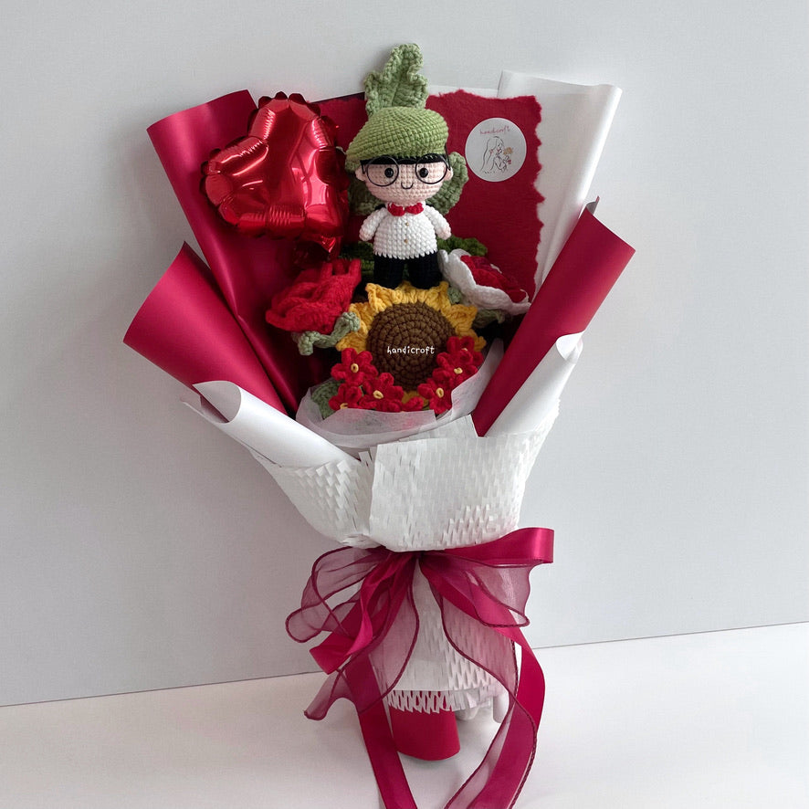 handicroft handmade crochet army soldier series flower bouquet ORD glory in bloom SG edition red & white