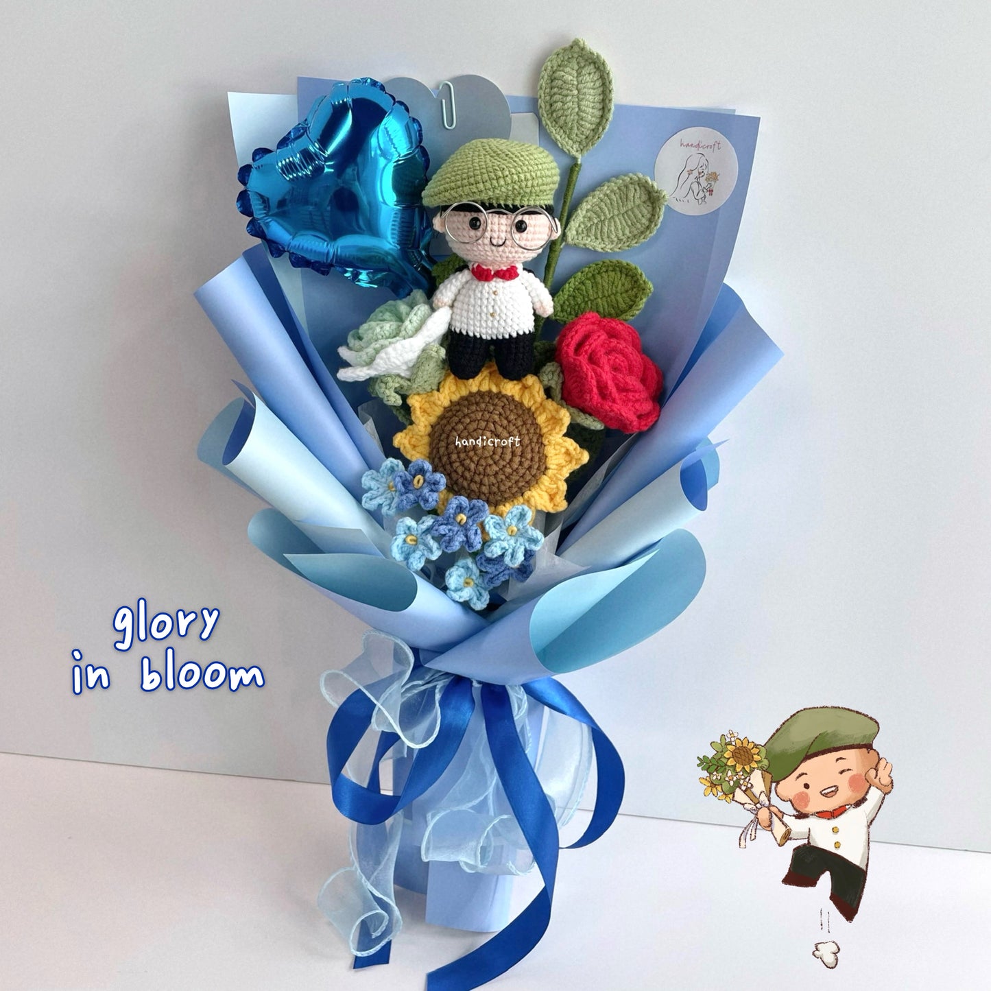 handicroft handmade crochet army soldier series flower bouquet ORD glory in bloom blue