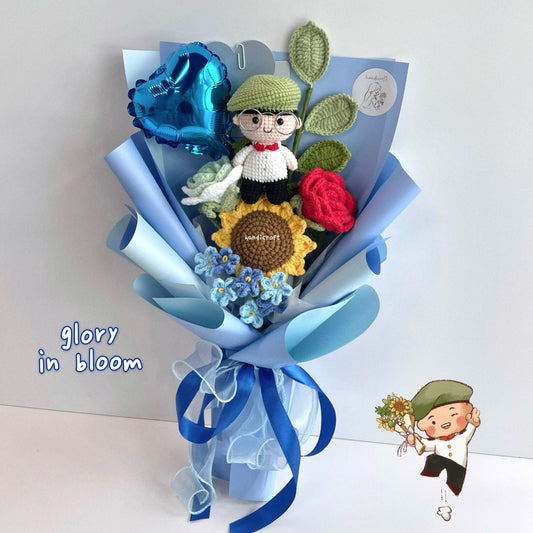 handicroft handmade crochet army soldier series flower bouquet ORD glory in bloom blue