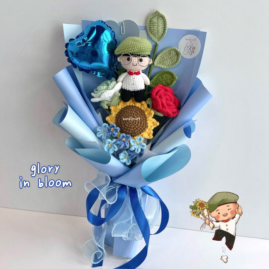 handicroft handmade crochet army soldier series flower bouquet ORD glory in bloom blue