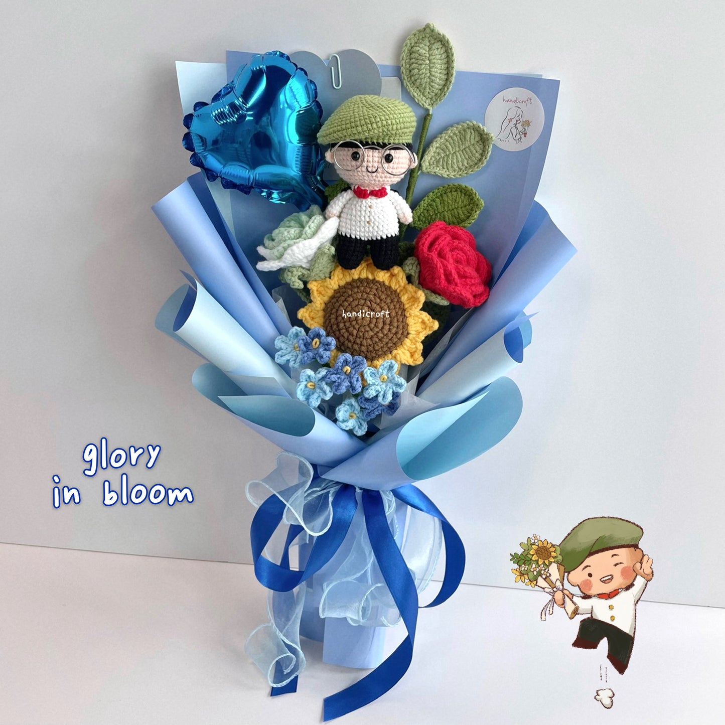 handicroft handmade crochet army soldier series flower bouquet ORD glory in bloom blue