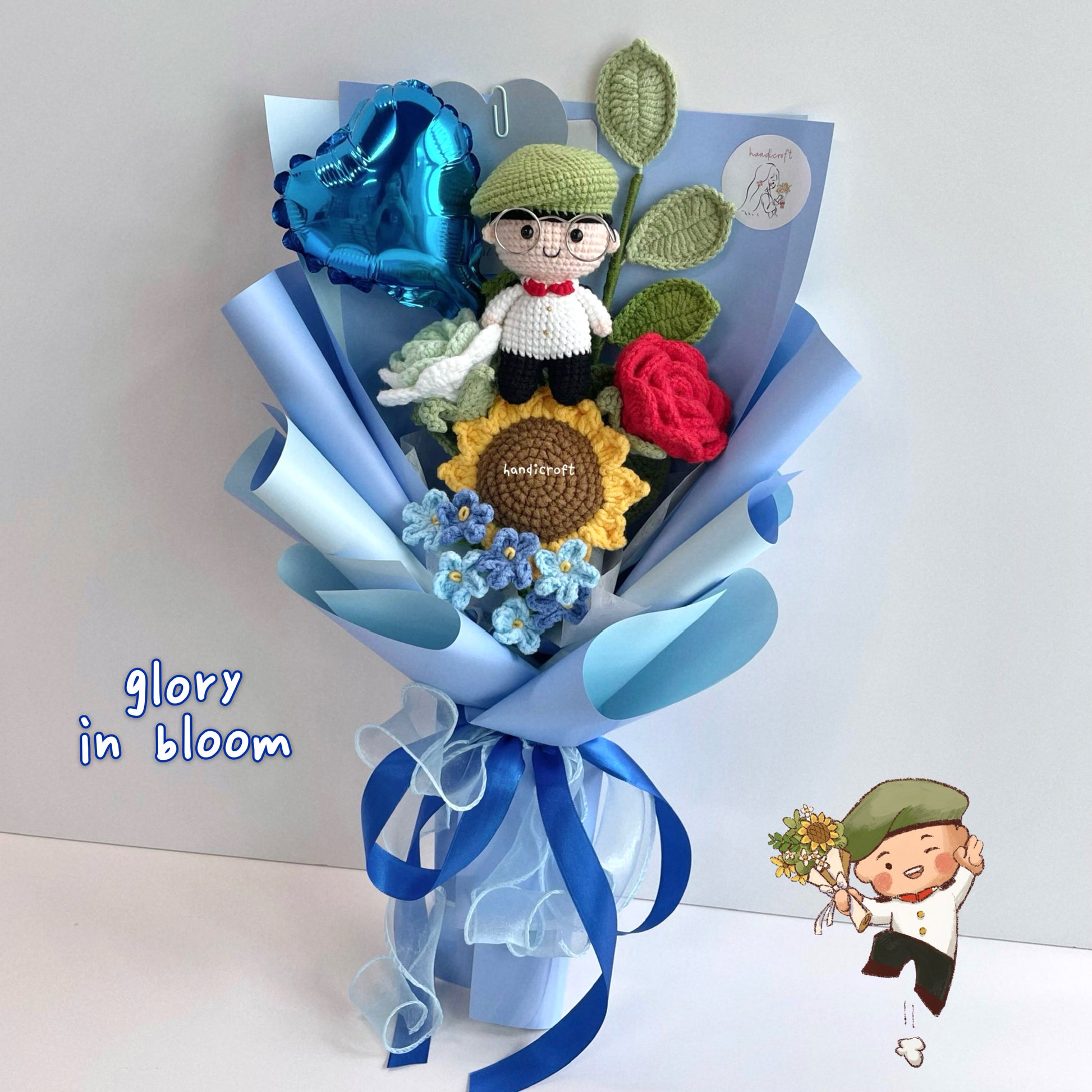 handicroft handmade crochet army soldier series flower bouquet ORD glory in bloom blue