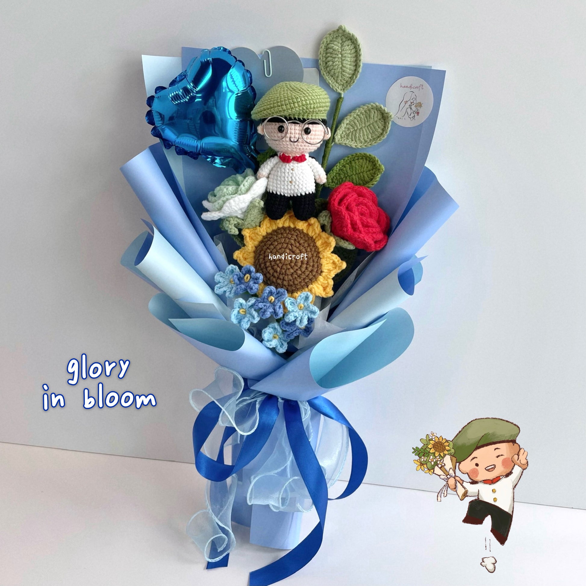 handicroft handmade crochet army soldier series flower bouquet ORD glory in bloom blue