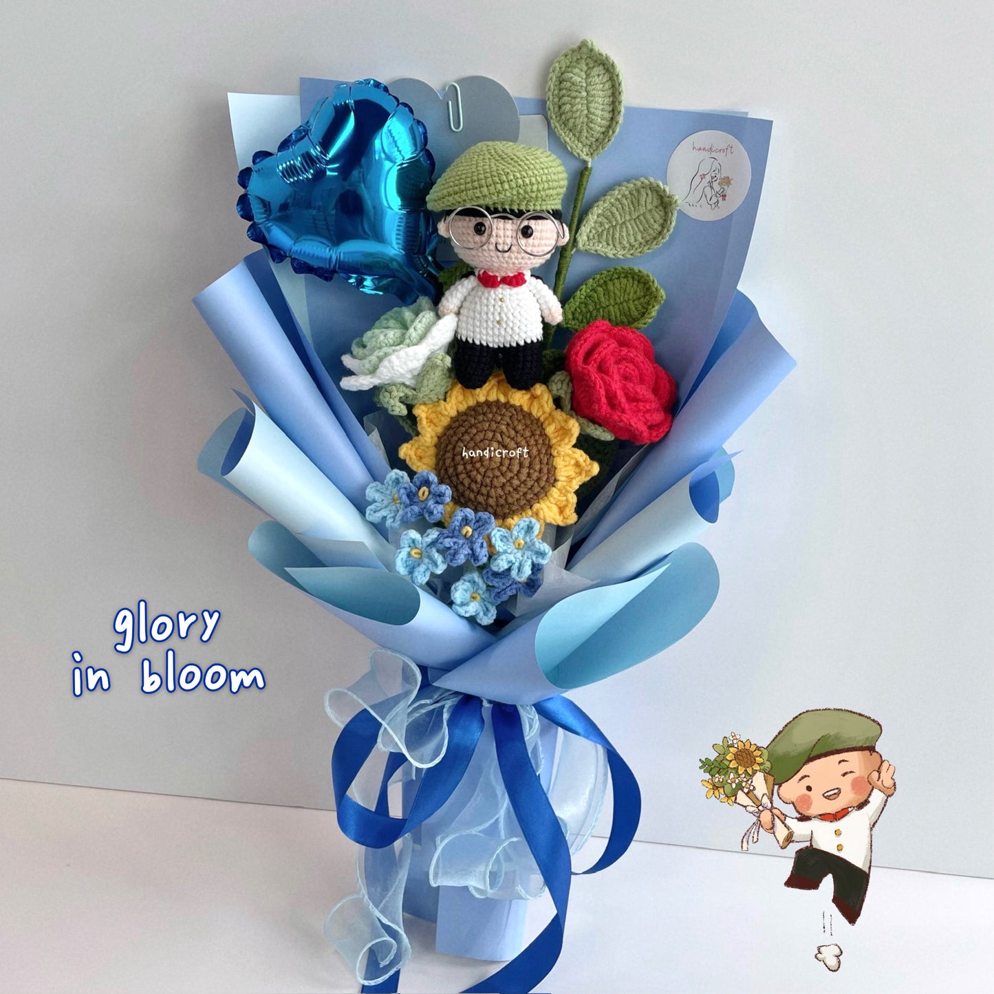 handicroft handmade crochet army soldier series flower bouquet ORD glory in bloom blue