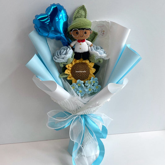handicroft handmade crochet army soldier series flower bouquet ORD glory in bloom pastel edition blue & white skin shade #2