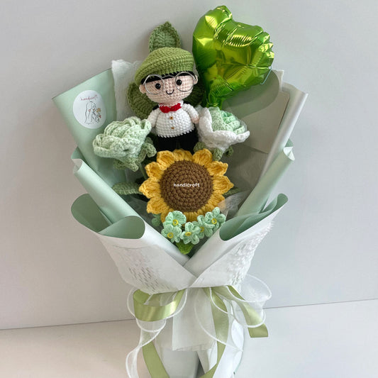 handicroft handmade crochet army soldier series flower bouquet ORD glory in bloom pastel edition green & white skin shade #1