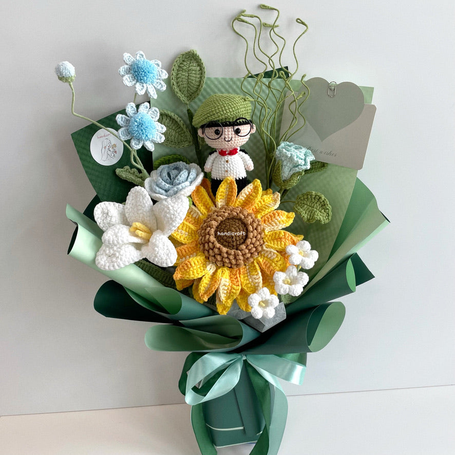 handicroft handmade crochet army soldier series flower bouquet ORD into the forest: officer green beret