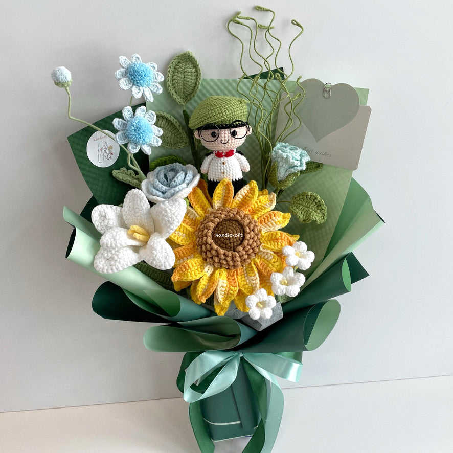 handicroft handmade crochet army soldier series flower bouquet ORD into the forest: officer green beret