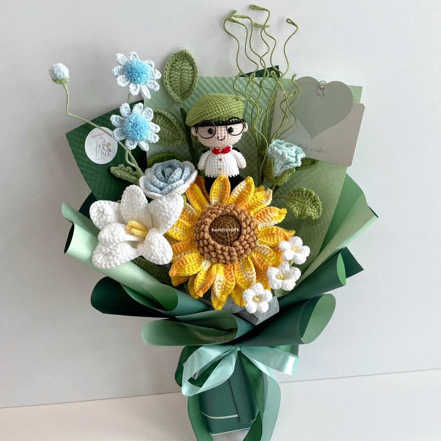 handicroft handmade crochet army soldier series flower bouquet ORD into the forest: officer green beret
