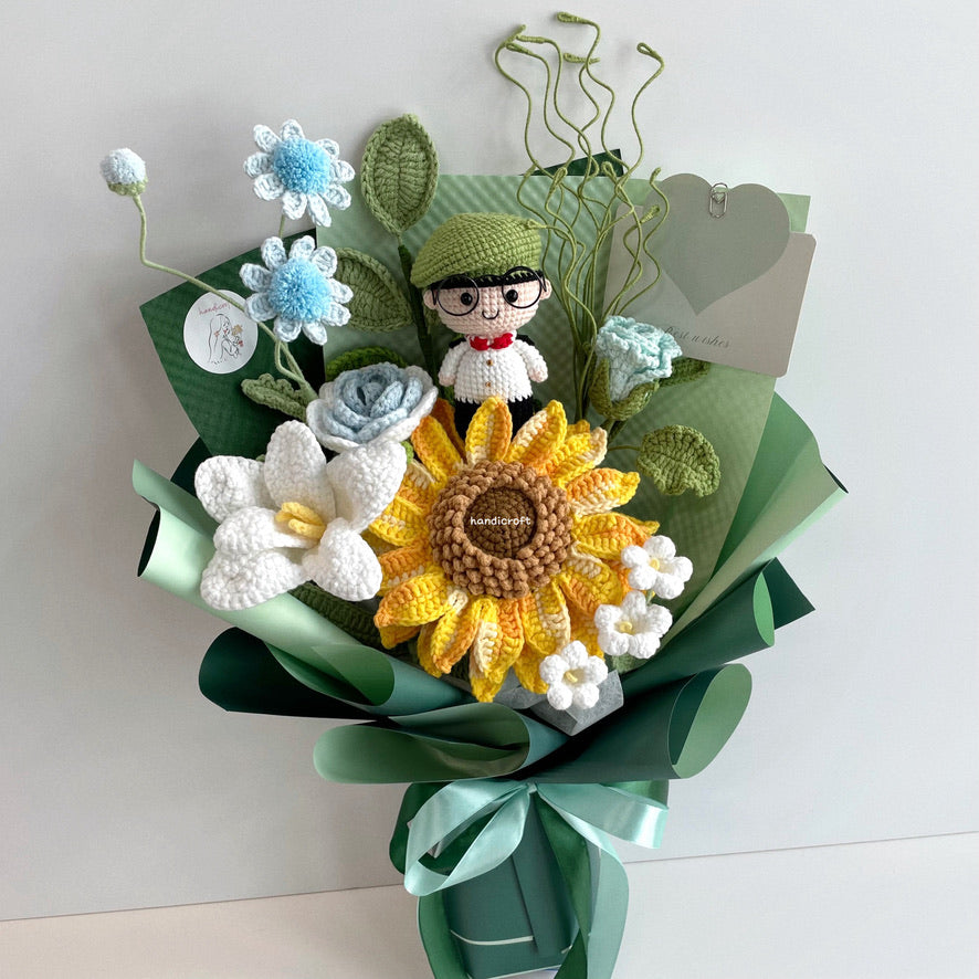 handicroft handmade crochet army soldier series flower bouquet ORD into the forest: officer green beret