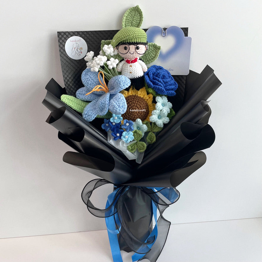 handicroft handmade crochet army soldier series flower bouquet ORD through it all black edition blue