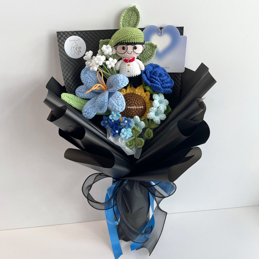 handicroft handmade crochet army soldier series flower bouquet ORD through it all black edition blue