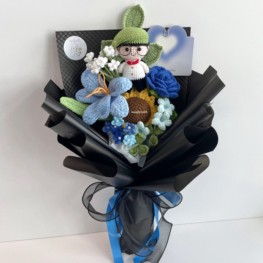 handicroft handmade crochet army soldier series flower bouquet ORD through it all black edition blue