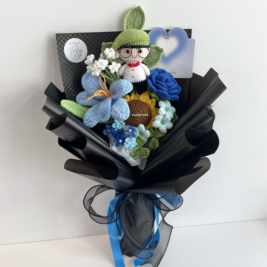 handicroft handmade crochet army soldier series flower bouquet ORD through it all black edition blue