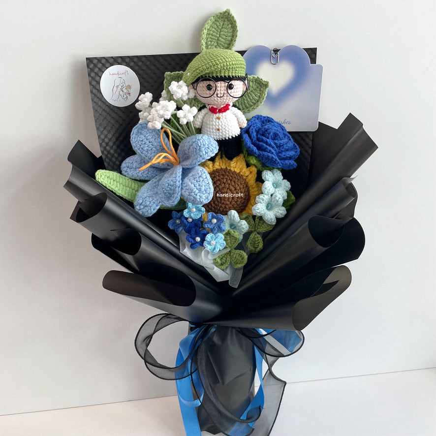 handicroft handmade crochet army soldier series flower bouquet ORD through it all black edition blue