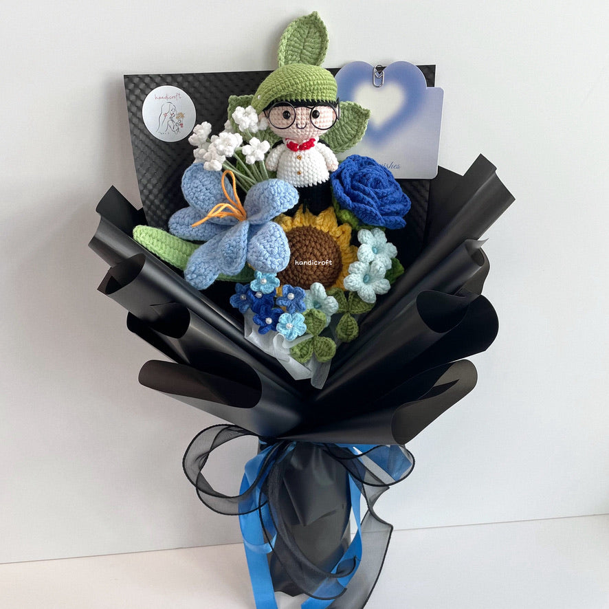 handicroft handmade crochet army soldier series flower bouquet ORD through it all black edition blue