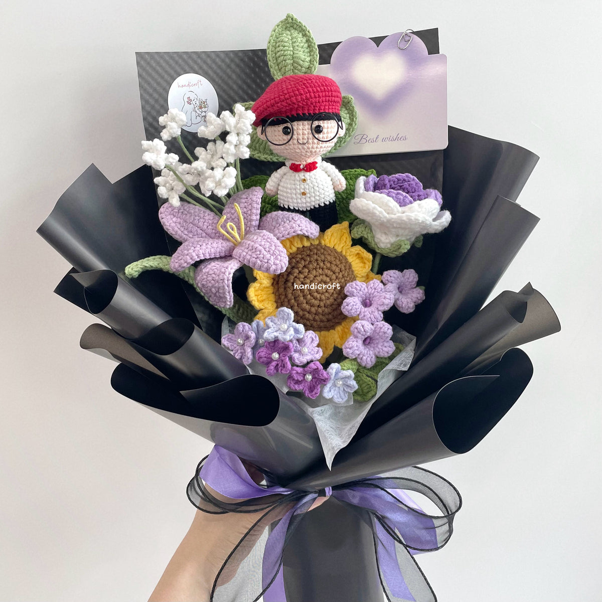 handicroft handmade crochet army soldier series flower bouquet ORD through it all black edition purple
