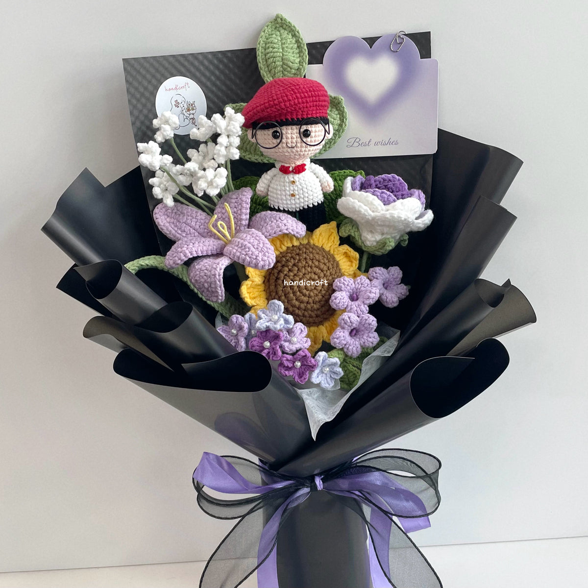 handicroft handmade crochet army soldier series flower bouquet ORD through it all black edition purple