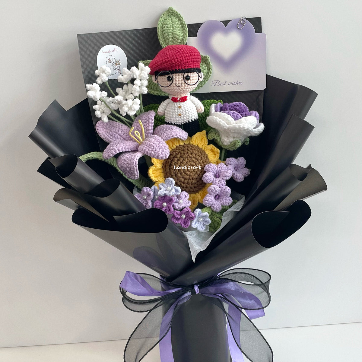 handicroft handmade crochet army soldier series flower bouquet ORD through it all black edition purple
