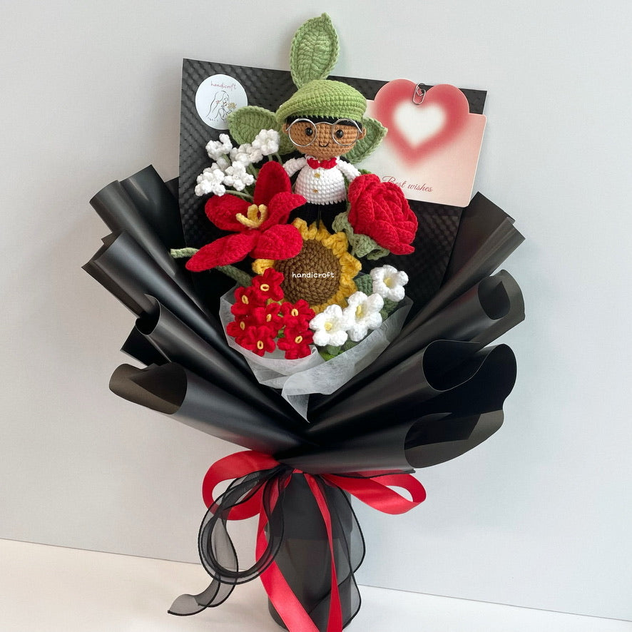 handicroft handmade crochet army soldier series flower bouquet ORD through it all black edition skin shade #2 red