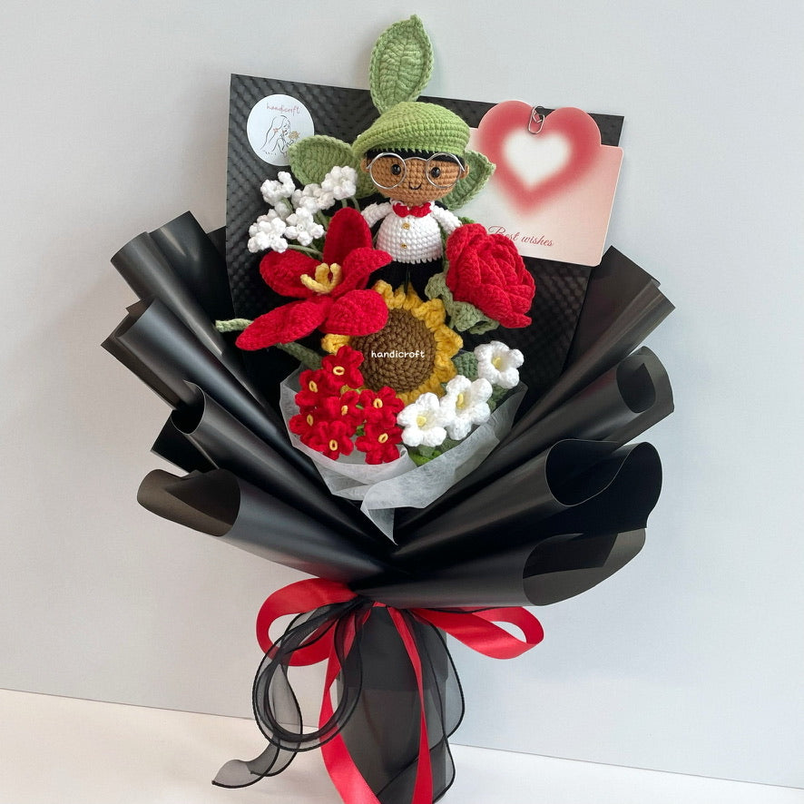 handicroft handmade crochet army soldier series flower bouquet ORD through it all black edition skin shade #2 red