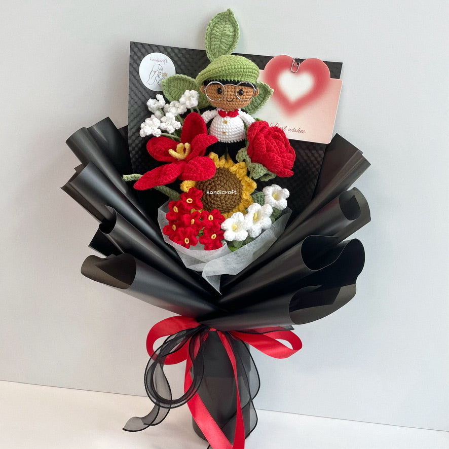 handicroft handmade crochet army soldier series flower bouquet ORD through it all black edition skin shade #2 red