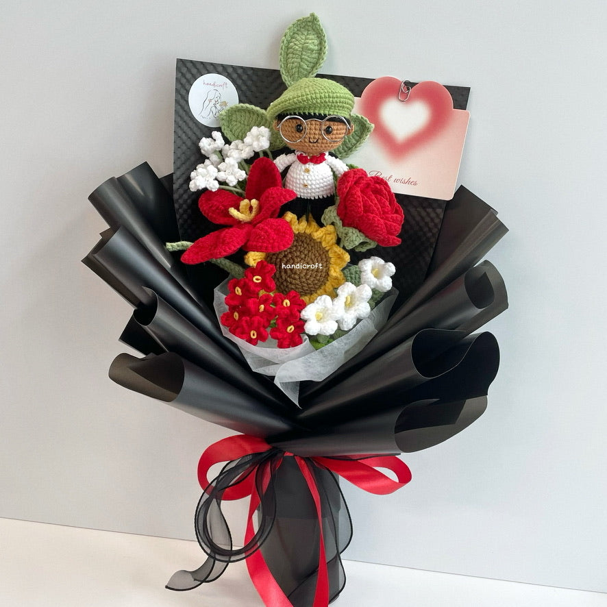 handicroft handmade crochet army soldier series flower bouquet ORD through it all black edition skin shade #2 red
