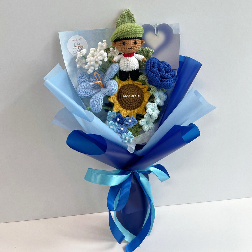 handicroft handmade crochet army soldier series flower bouquet ORD through it all skin shade #2 blue