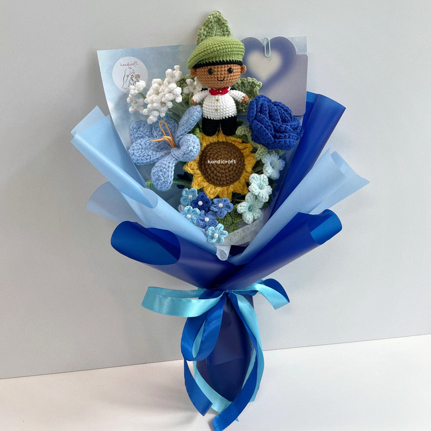 handicroft handmade crochet army soldier series flower bouquet ORD through it all skin shade #2 blue