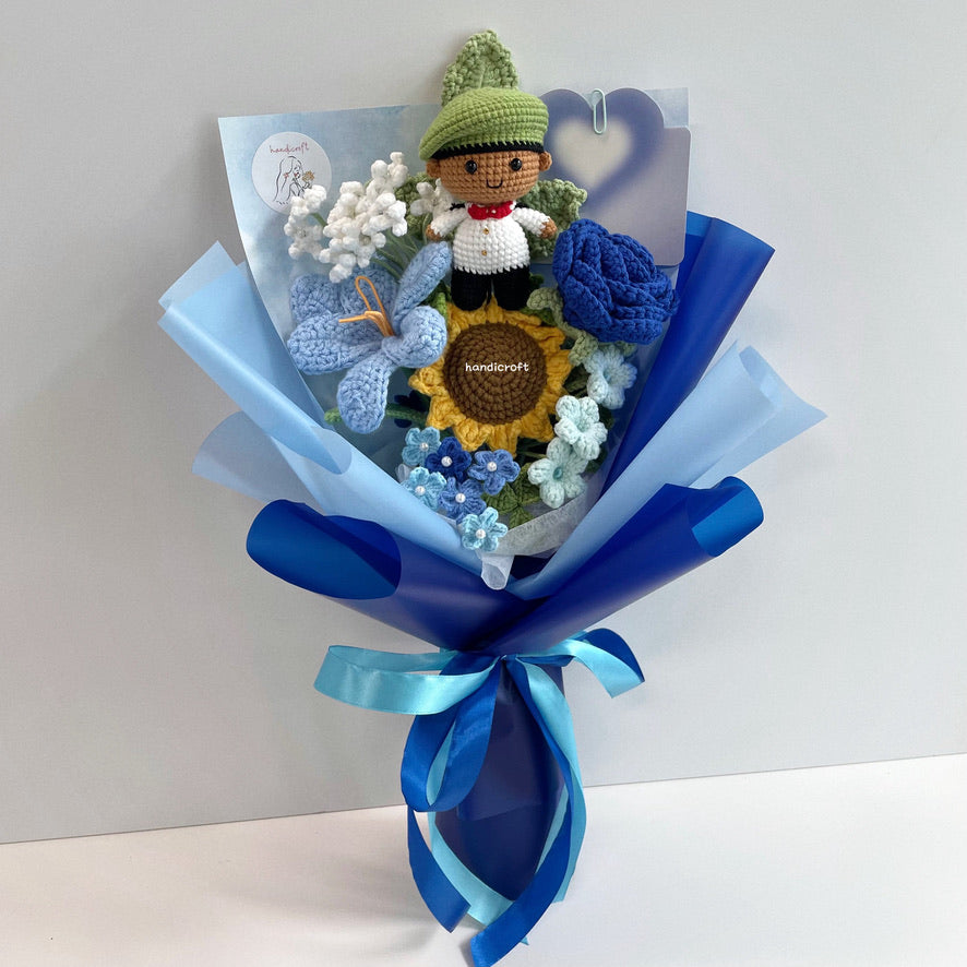 handicroft handmade crochet army soldier series flower bouquet ORD through it all skin shade #2 blue