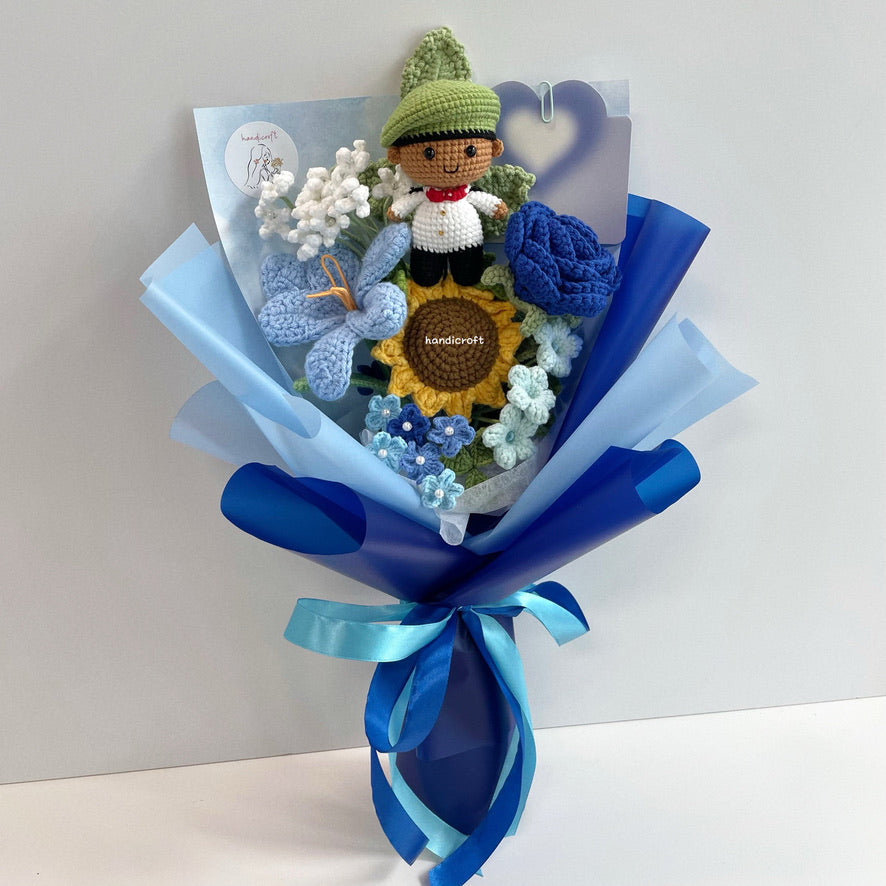 handicroft handmade crochet army soldier series flower bouquet ORD through it all skin shade #2 blue