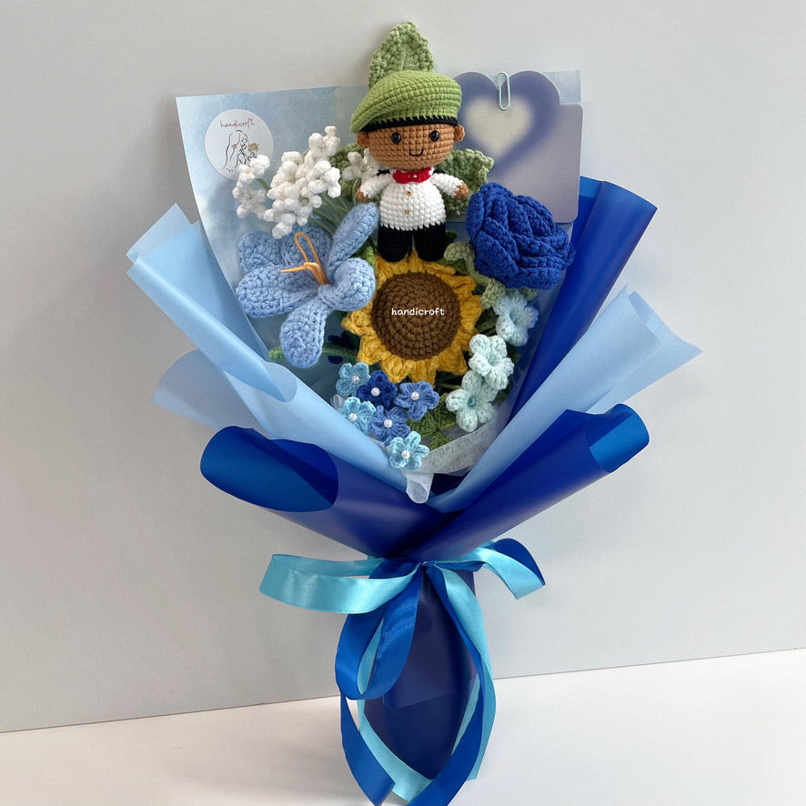 handicroft handmade crochet army soldier series flower bouquet ORD through it all skin shade #2 blue