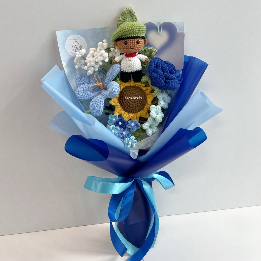 handicroft handmade crochet army soldier series flower bouquet ORD through it all skin shade #2 blue