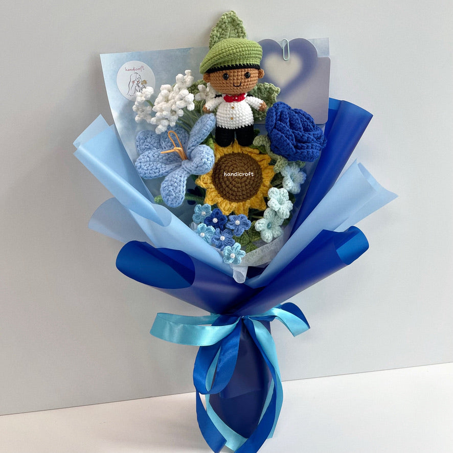 handicroft handmade crochet army soldier series flower bouquet ORD through it all skin shade #2 blue