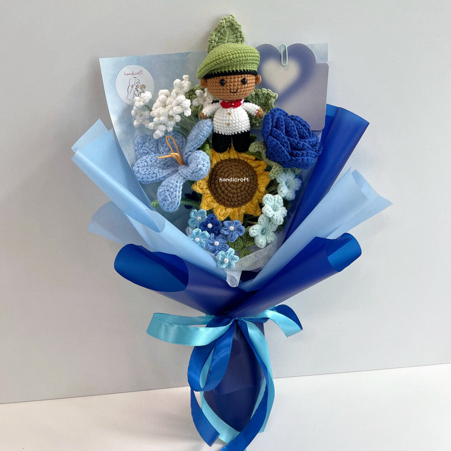 handicroft handmade crochet army soldier series flower bouquet ORD through it all skin shade #2 blue