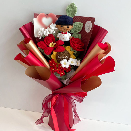 handicroft handmade crochet army soldier series flower bouquet ORD through it all skin shade #2 red