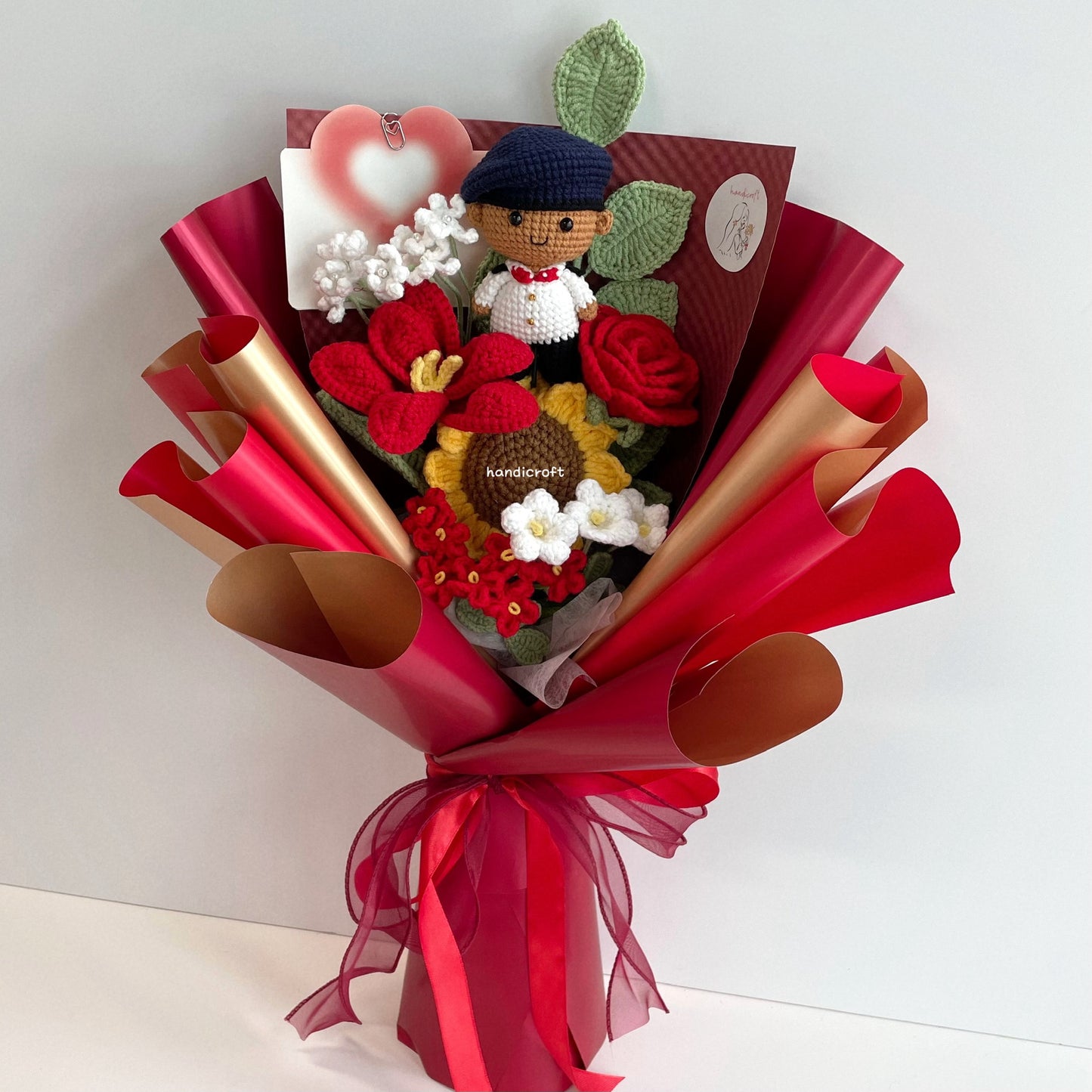handicroft handmade crochet army soldier series flower bouquet ORD through it all skin shade #2 red