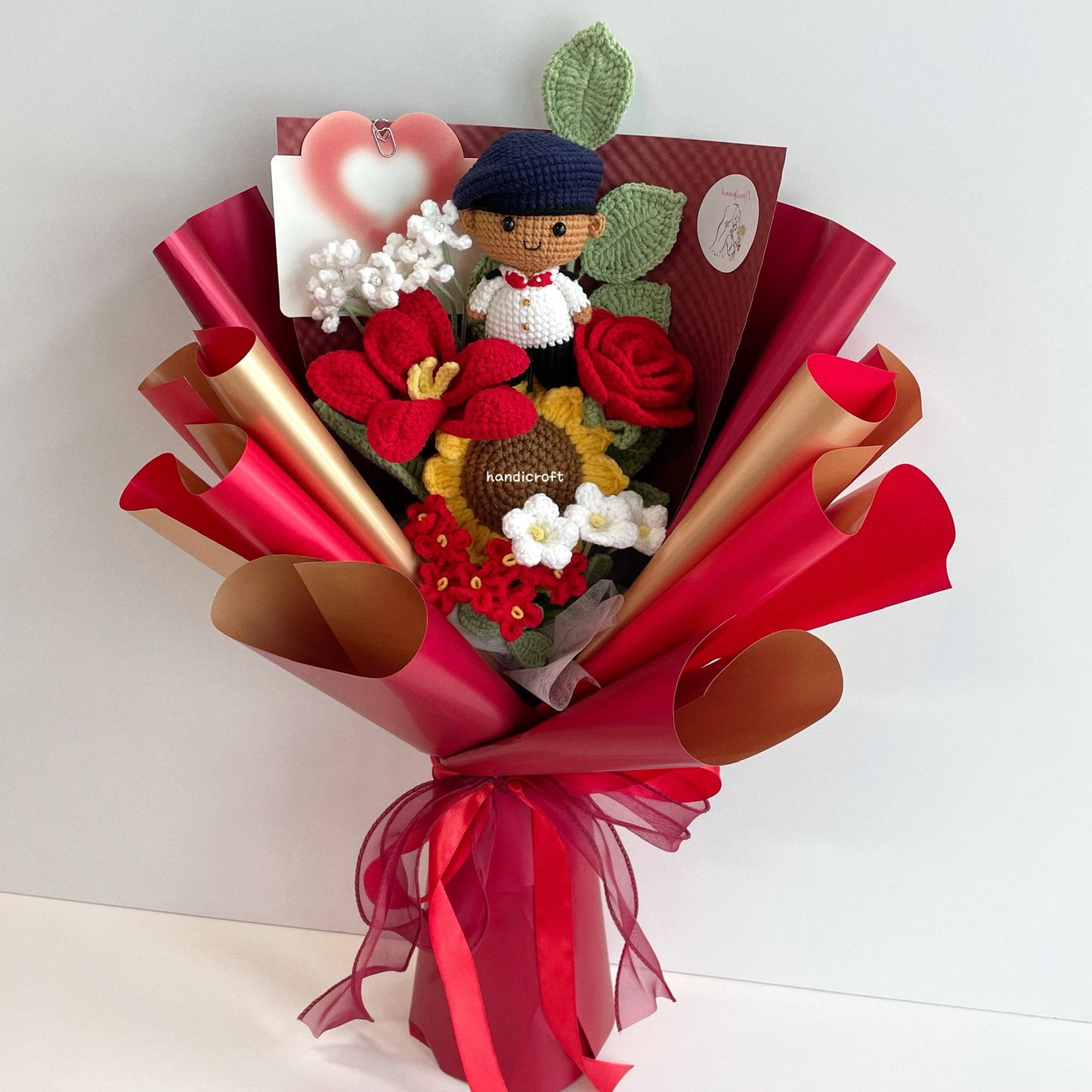 handicroft handmade crochet army soldier series flower bouquet ORD through it all skin shade #2 red