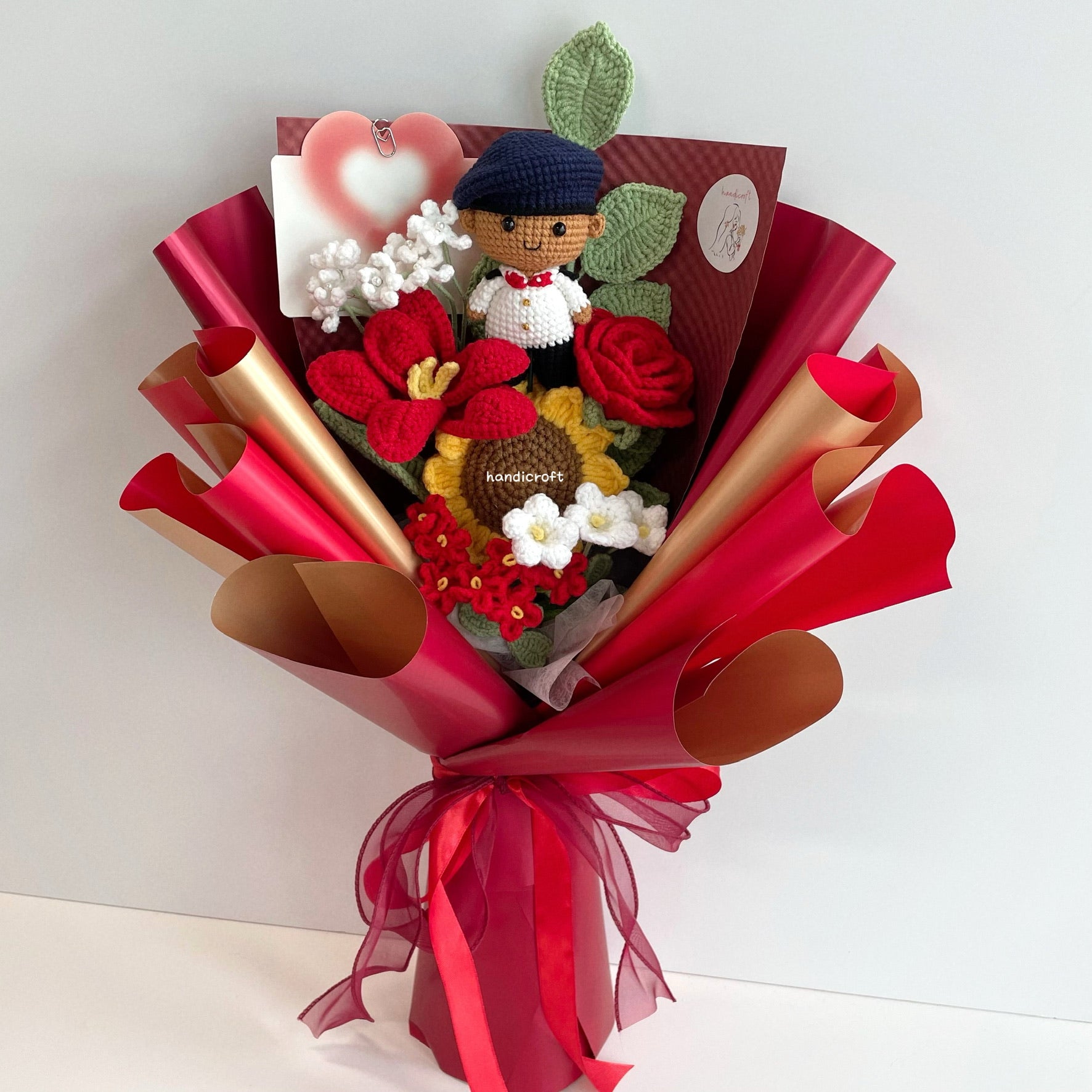 handicroft handmade crochet army soldier series flower bouquet ORD through it all skin shade #2 red