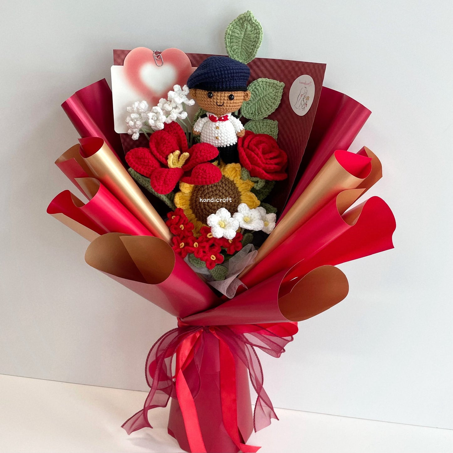 handicroft handmade crochet army soldier series flower bouquet ORD through it all skin shade #2 red