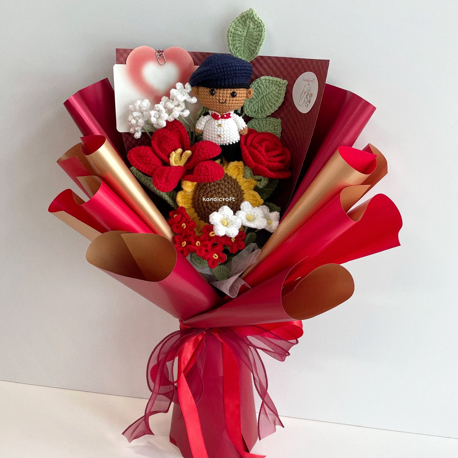 handicroft handmade crochet army soldier series flower bouquet ORD through it all skin shade #2 red